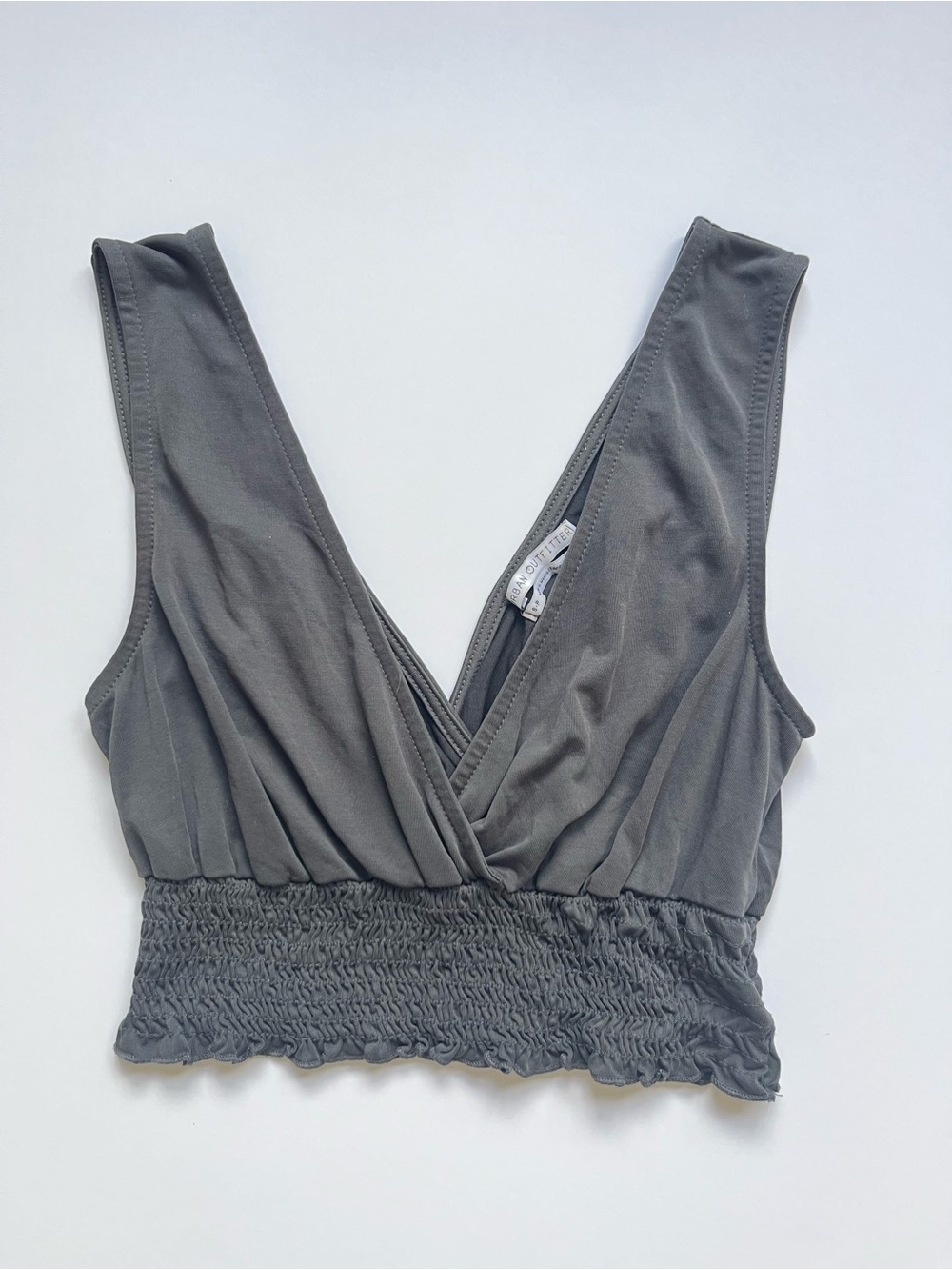 Urban Outfitters Gray Smocked V-Neck Bandeau